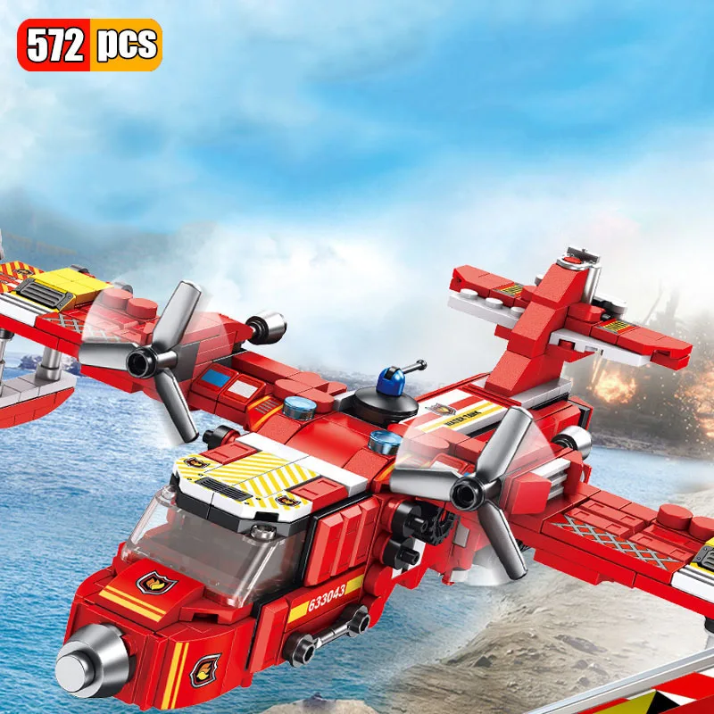 

572Pcs Fire Rescue Aircraft Helicopter Building Blocks City Police Firefighter Bricks boys Children Kids Toys Christmas Gifts