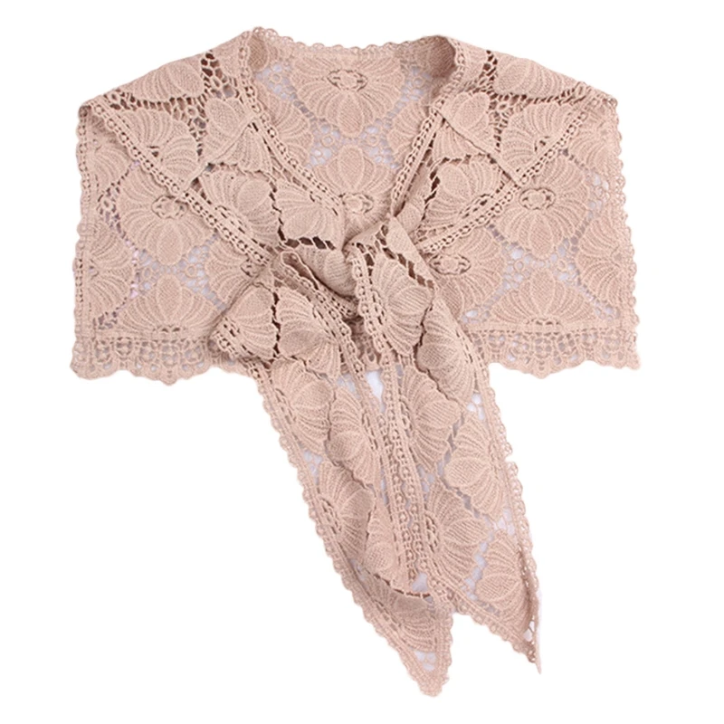 

Women Summer Crochet Floral Lace Shawl Hollow Solid Color Fake Collar Necklace