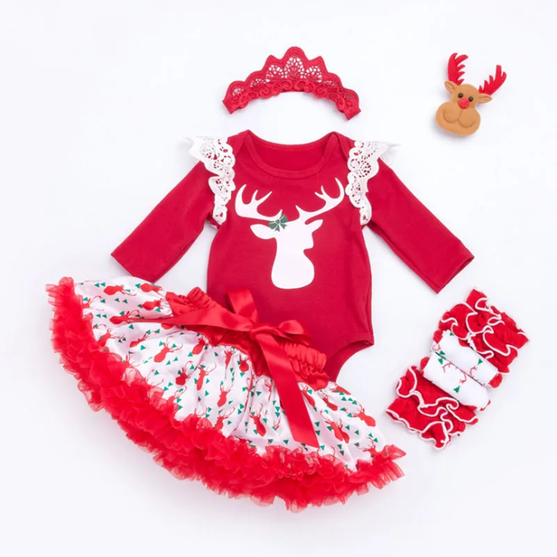 Комплект одежды для маленьких девочек Одежда новорожденных с надписью my first Christmas