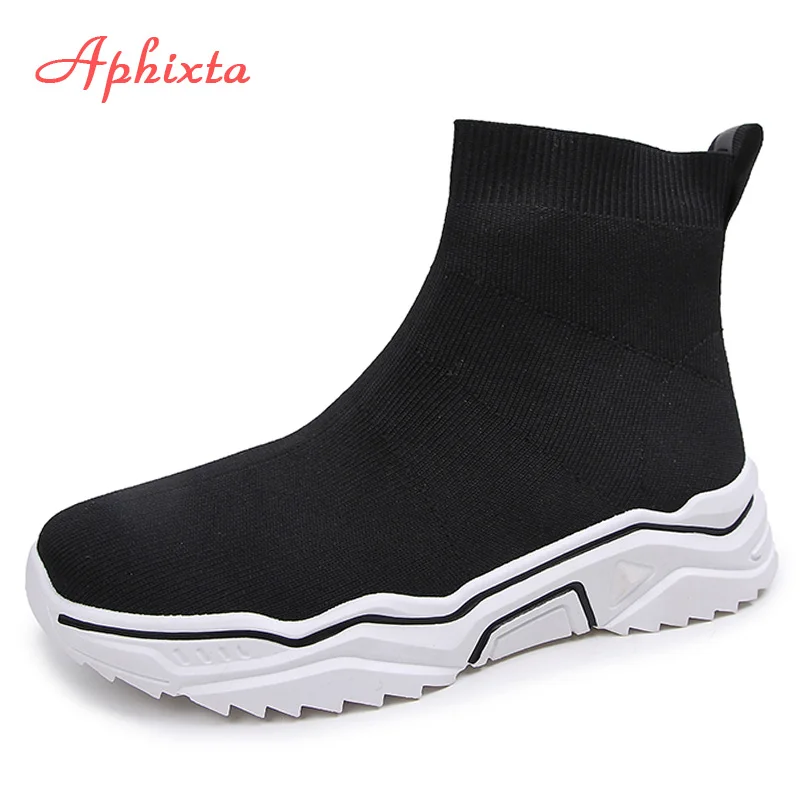 Black-Style 01 Сапоги aphixta, женские ботильоны, трикотажная ткань, без шнуровки, для женщин, Mujer, модные шнурки, без шнуровки, для женщин, Mujer, осенняя женская обувь - Color: Black-Style 01