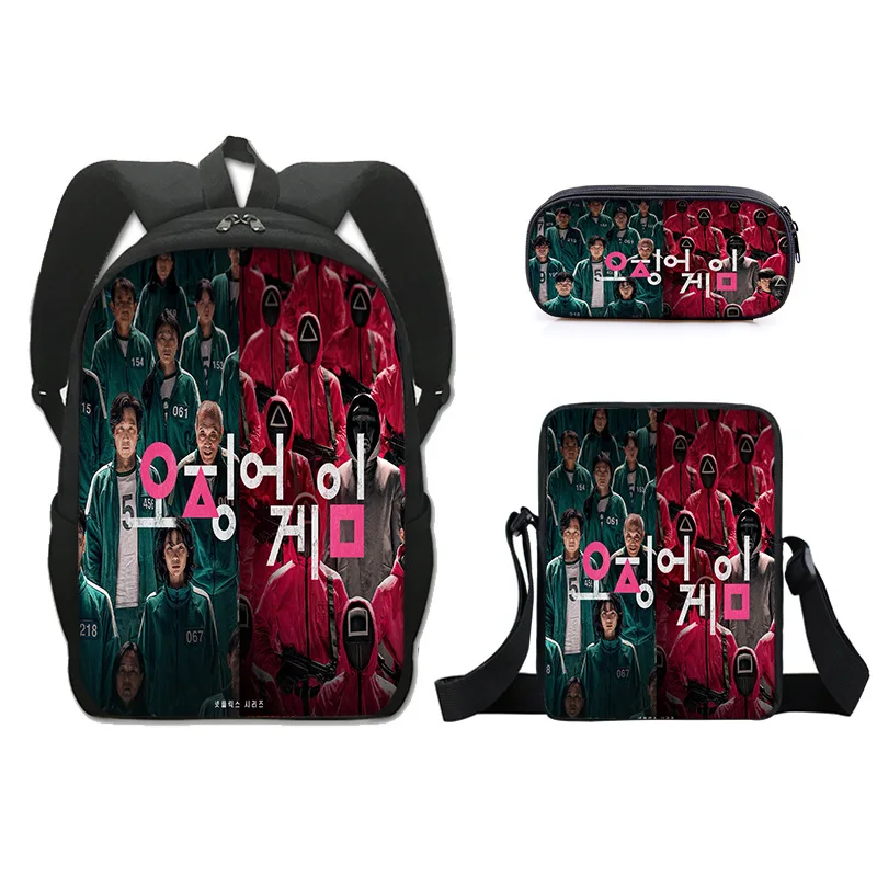 

3pcs Squid Game Backpack + Pencil Case + Small Satchel , Students Back To School Print Mini Bag Pencil Pouch Korean Stationery