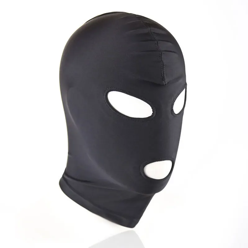 Фетиш маска BDSM капот повязка на голову Связывание глаза открытый черный нейлон