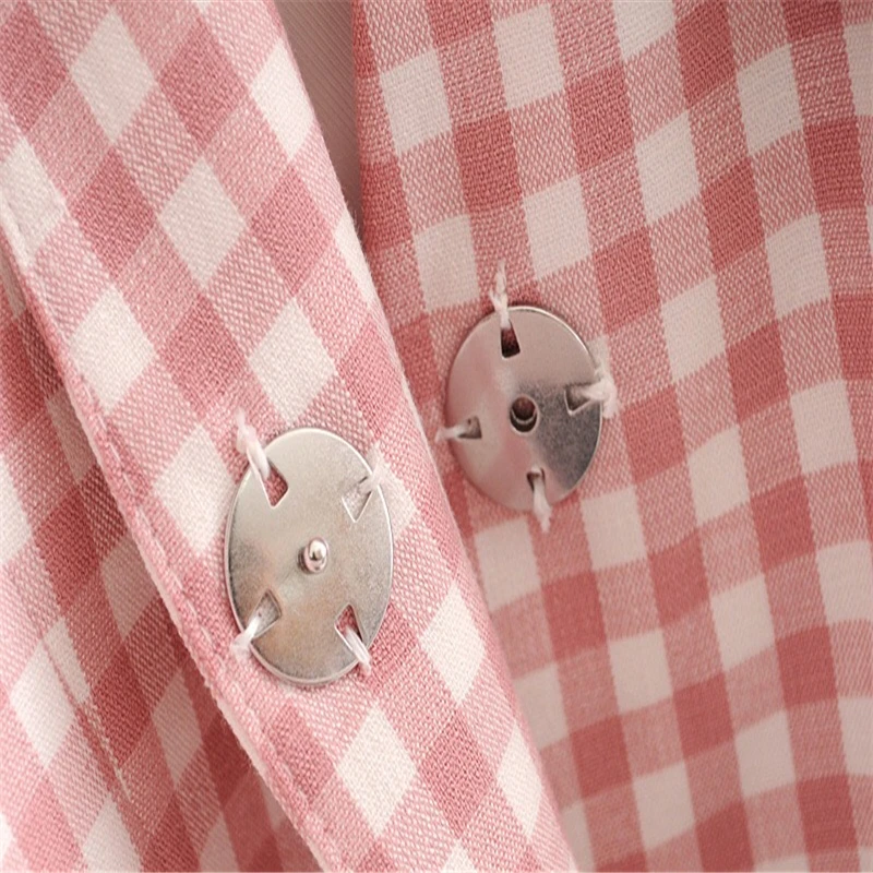 

Fashion Plaid Blazer Women V Neck Pink Blazers With Belt Long Sleeve Hidden Breasted Casual Coat Female Ropa De Mujer