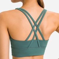 lulu girl new sports underwear cross sexy back bra fitness running shock absorbing yoga bra band logo