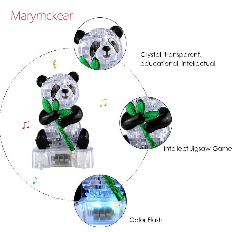 3D Кристалл Головоломка панда модель собрать набор с красочным светильник-вверх
