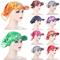 womens head scarf visor hat floral printed with wide brim sunhat cap uv protection candy colors bandana headband summer caps