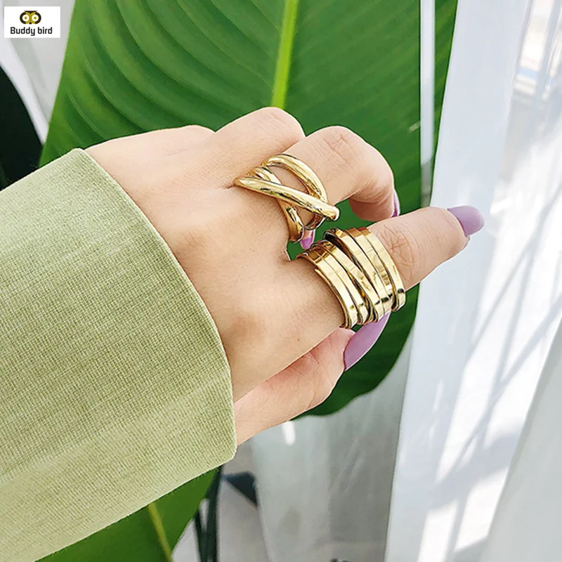 Минимализм Многослойные кольца в стиле панк камни спиральные металлические