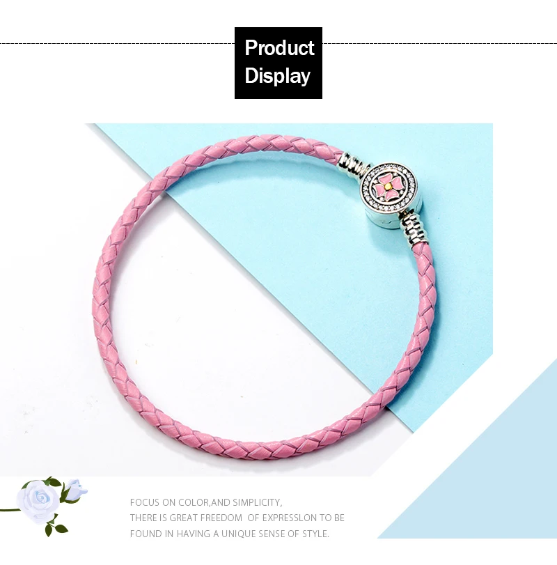 Stellgirl 925 серебро розовый плетеный Канат эмаль кожаный браслет цепочка Снейк для женщин ювелирные подарки