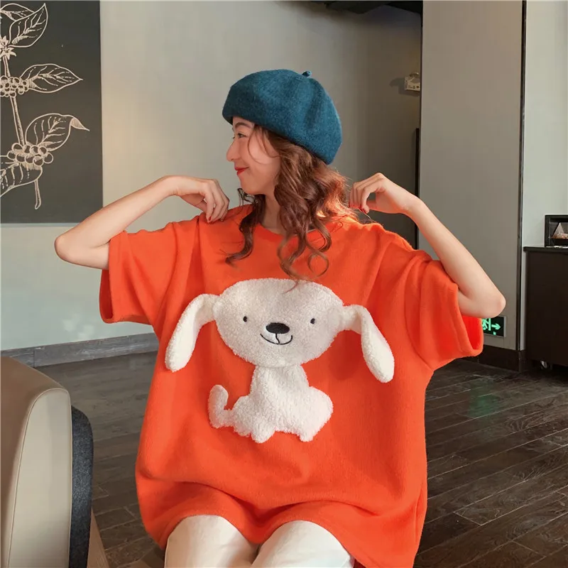 

NEEDBO Летняя женская футболка, большие хлопковые милые футболки, женские футболки с коротким рукавом и круглым вырезом, BF стильные футболки д...