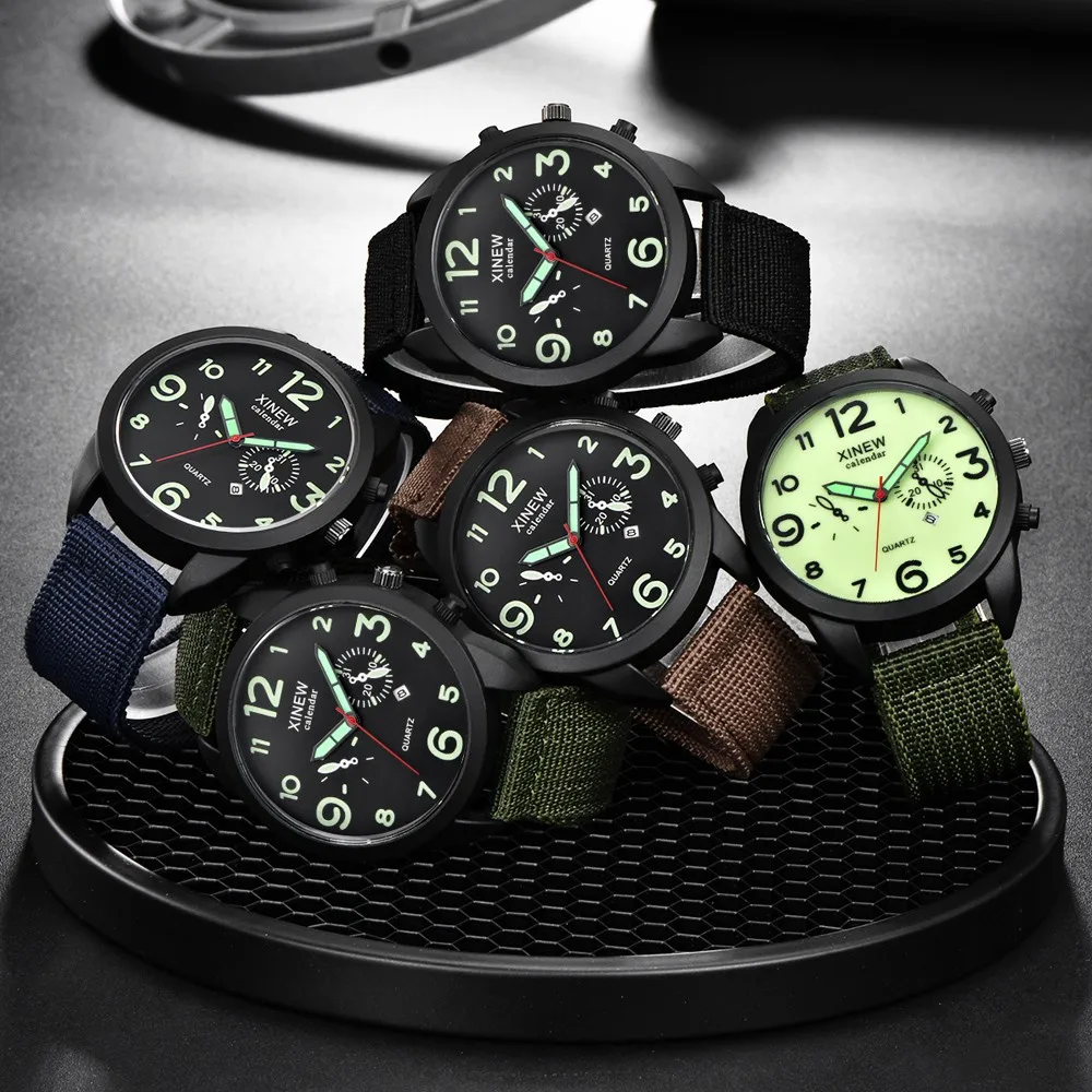 

Quartz Watch Arabic Numerals Luminous Stainless Steel Case Retro Nylon Strap Watch for Men Sport Wristwatch Relogio Hombre
