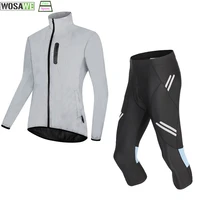 wosawe cycling sports suit autumn full reflective jacket night running windproof rainproof warm windbreaker gel pad pants