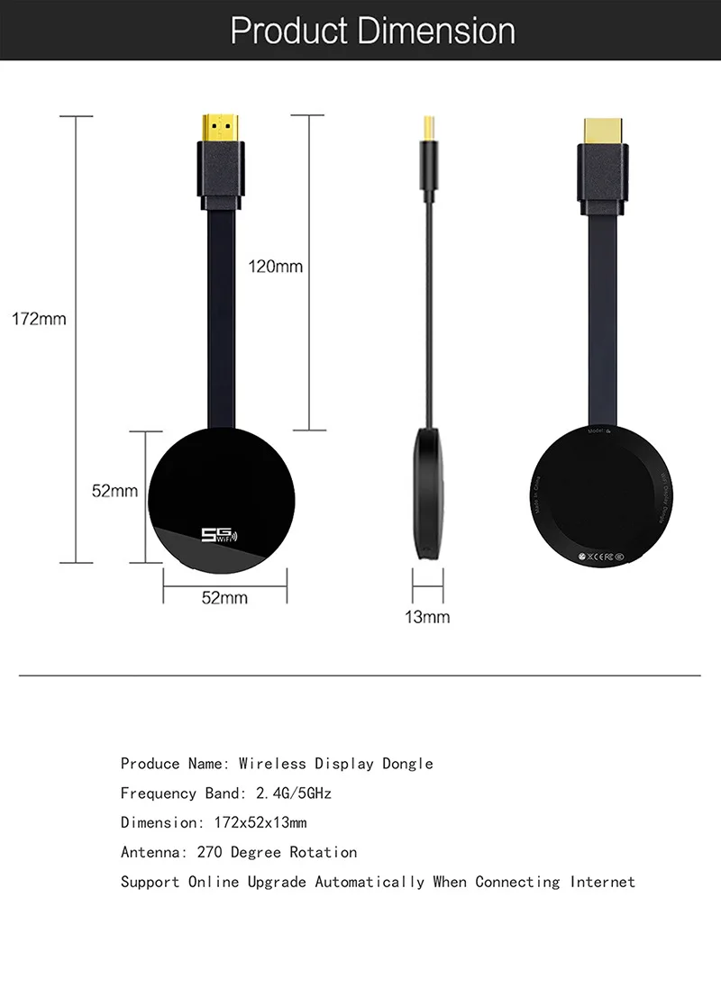 

2.4G/5G Dual-Band TV Wireless Same Screen Device Wifi HD TV Stick 1080P Small Screen to Big Screen for Android iOS Windows
