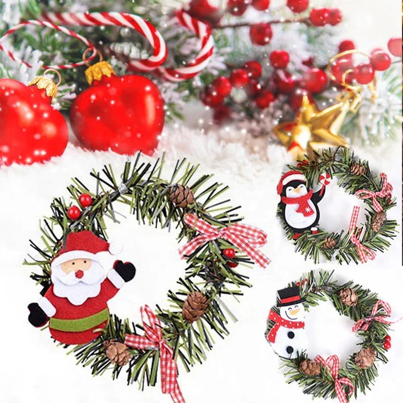 

Рождественское украшение, Рождественский кулон, венок, Санта-Клаус, лось, Круглый, из ПВХ, искусственная сосна, подвеска в виде конуса, новый ...