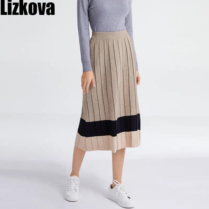 

Lizkova Pleated Knitted Skirt Women Harajuku Black Midi Jupes 2021 Spring Plus Size Casual Faldas HY328