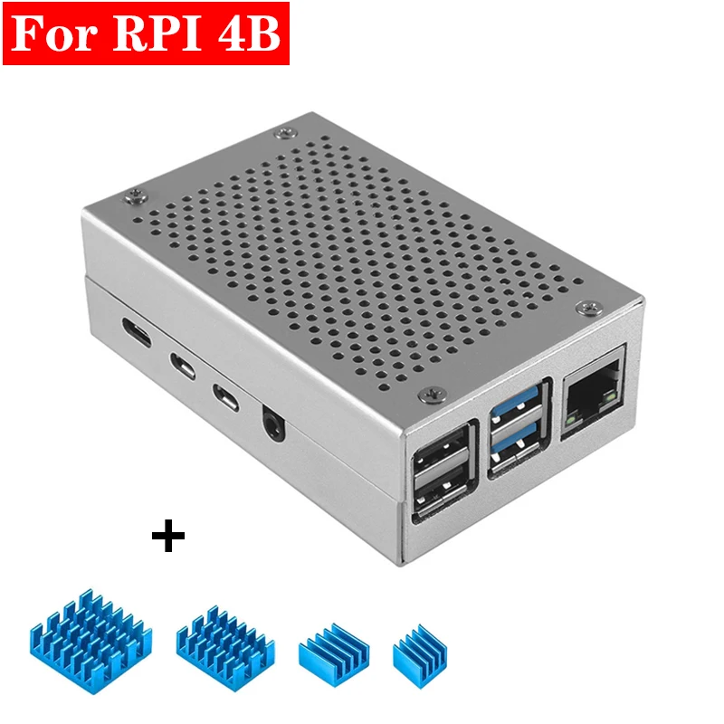 

Новейшая модель; Алюминий Чехол Коробка черный, серебристый цвет корпус с Алюминий радиатора охлаждения комплект для Raspberry Pi 4 Модель B 4B