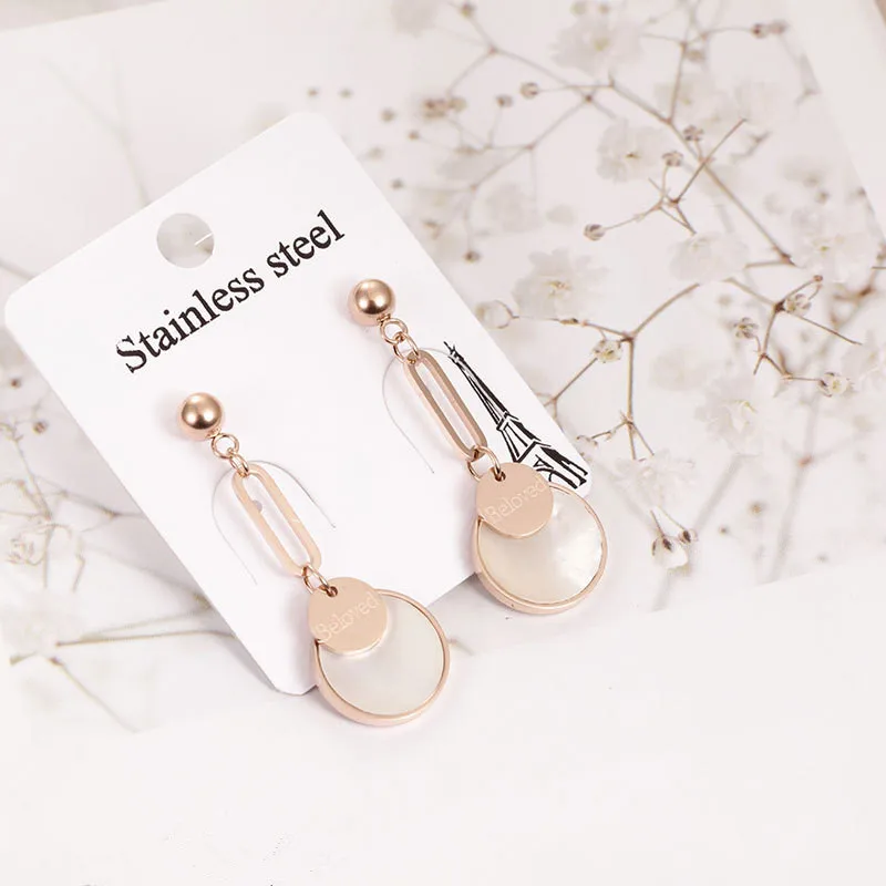 Розовое золото цвет бусина из нержавеющей стали Висячие белые оболочки круглые