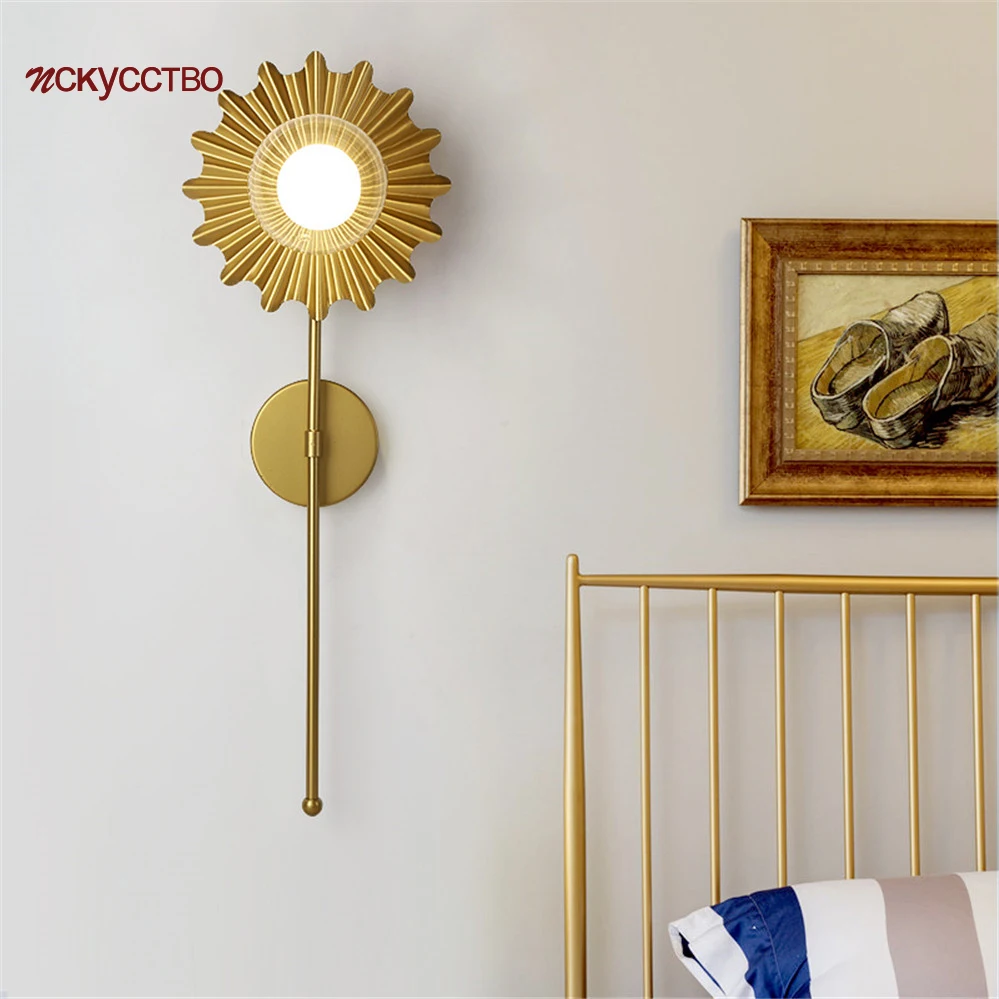 

Nordic креативный Золотой Подсолнух светодиодный настенный светильник для гостиницы, спальни, прикроватной тумбочки, украшения для гостиной, ...
