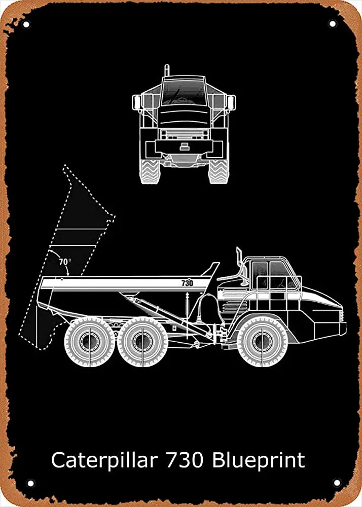 

KASDBOPA Metal Signs Blueprints Caterpillar 730 Blueprint 8" x 12" Tin Poster