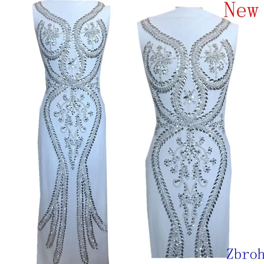 Ручная работа полная боди Серебряная оторочка с аппликацией из страз нашивки на