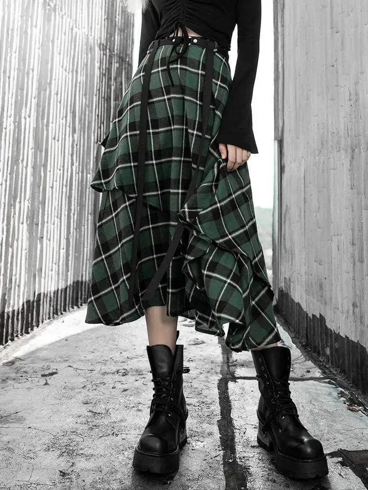 Панк Rave Женские многослойные клетчатые длинные юбки с ремнем PQ 701BQ Азиатский