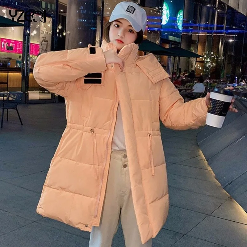 

Женская зимняя куртка Yzeqi, модное Свободное пальто с хлопковой подкладкой, плотное теплое средней длины, пуховая парка с капюшоном, куртки, ж...