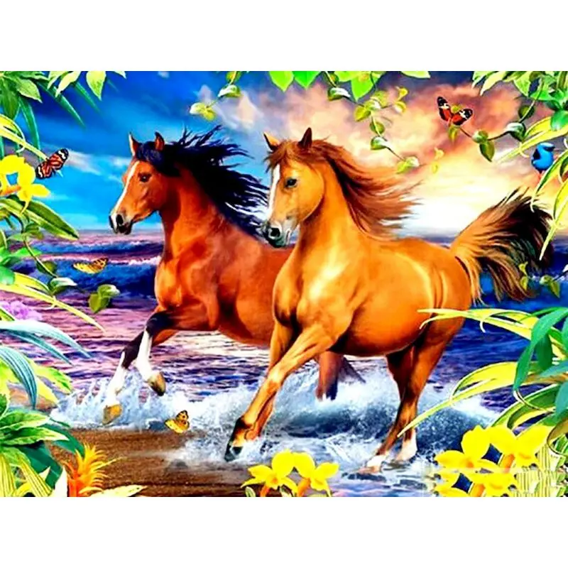 

GATYZTORY Cross Stitch Embroidery Horse Cotton Thread Painting Animal Home Decoration DIY Needlework Kits