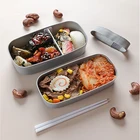 Контейнер для еды Bento в японском стиле для детей, студенческий контейнер для еды, материал из пшеничной соломы, герметичный, с отделением