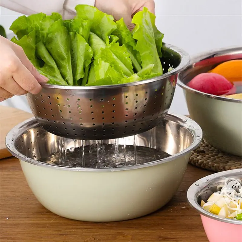 Салатница из нержавеющей стали со сливной корзиной ситечко кухонные овощные