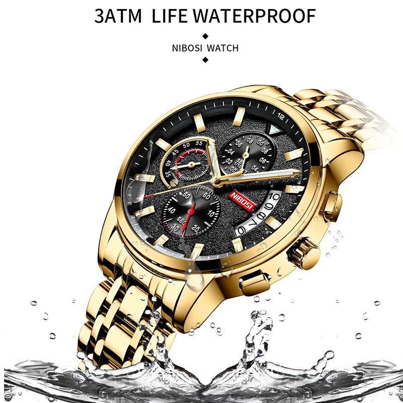 Часы наручные NIBOSI мужские с хронографом модные брендовые Роскошные полностью