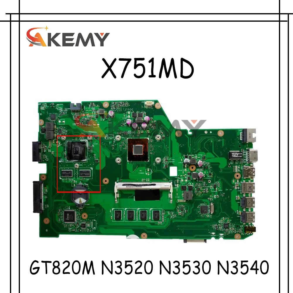 Материнская плата Akemy для ASUS X751MD rev2.0 материнская X751M K751M R752M X751MJ R752MD с GT 820M GPU N3520 N3530