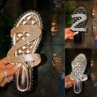 new outdoor ladies sandals slippers rhinestone pearl sequins ladies shoes sexy slippers square shoes ladies beach shoes 2021