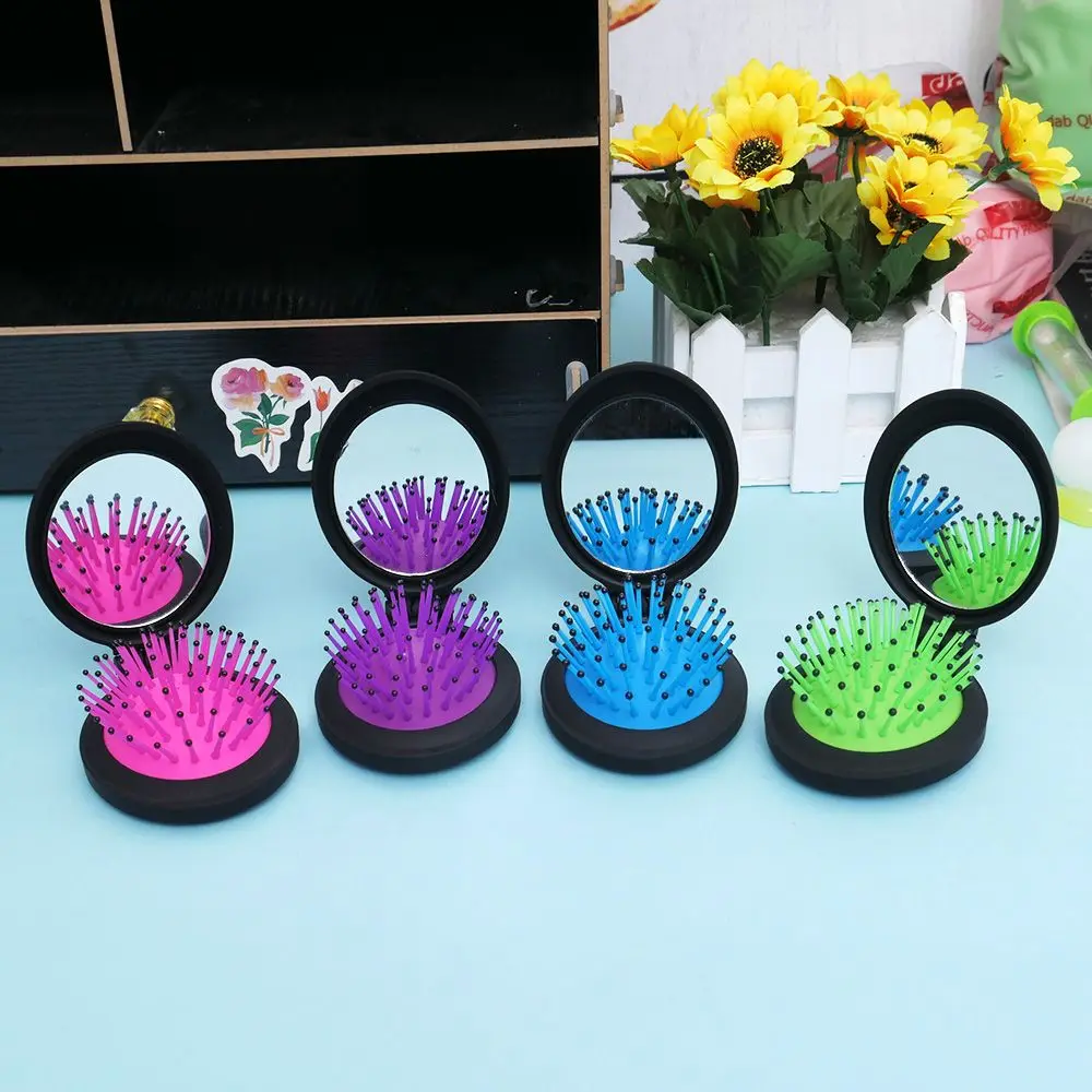 

Round Hair Brush Massage Girls Mini Magic Portable Mirror Women