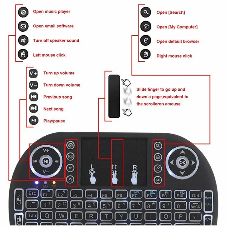 

2.4G Mini Backlit Wireless Touchpad Keyboard Air Mouse For PC Pad Android TV Box