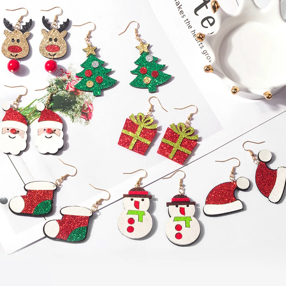 

2021 New Cute Santa Christmas Elk Snowman Dangle Earrings For Women New Year Jewelry Gifts
