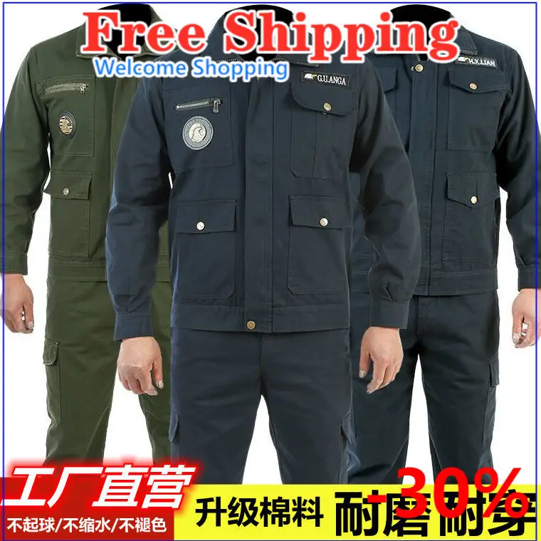 Pure cotton camouflage clothing men's Wear-resistant labor protection jacket pants set welding anti ironing tooling work clothes