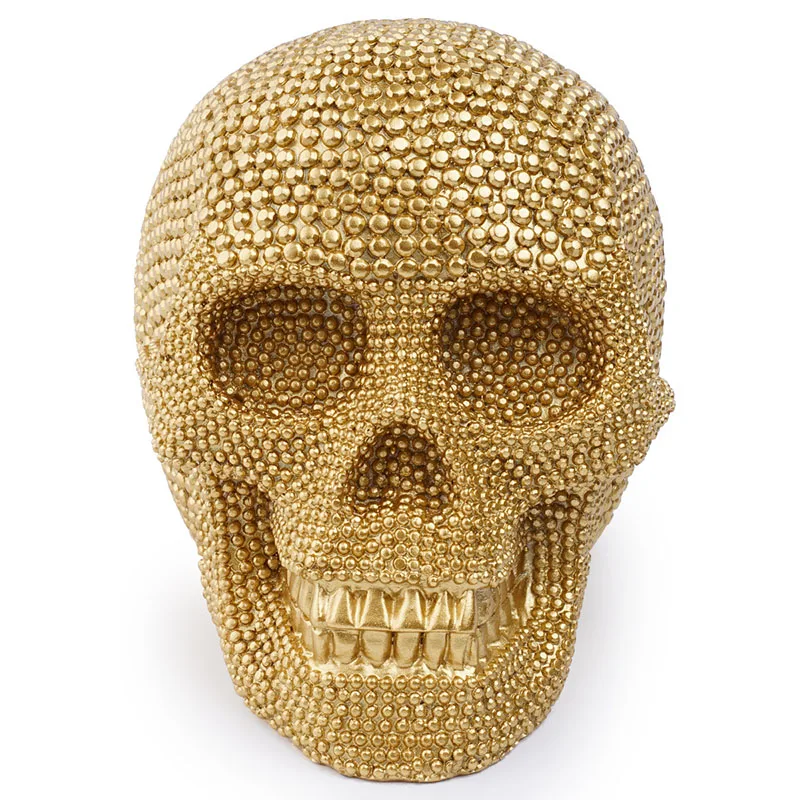 

HeyMamba Gold Human Skull Statue Sculpture Resin Skull Modern Home Halloween Decoration Gift