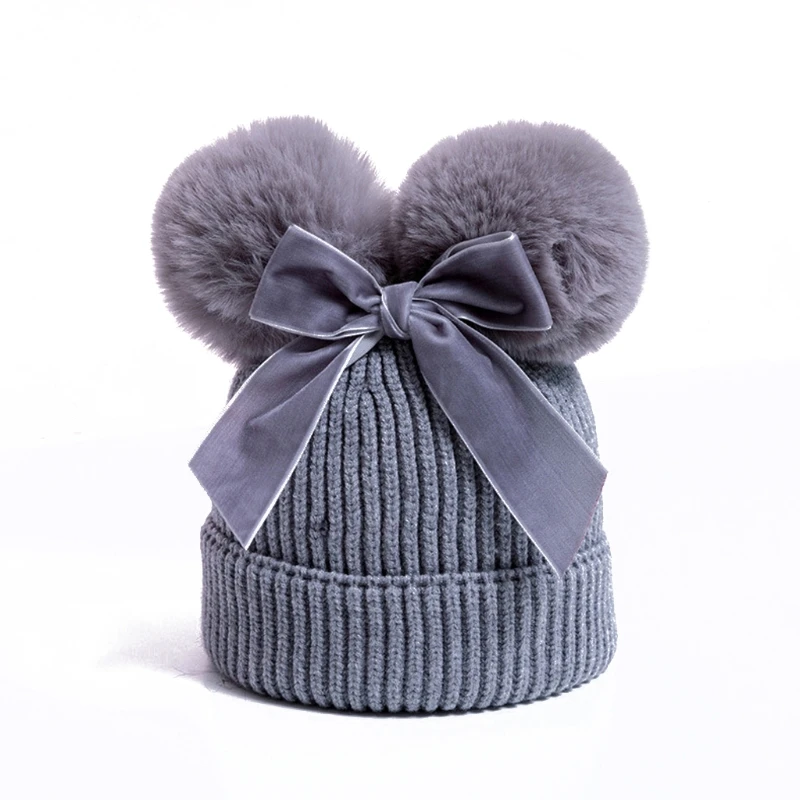 

Baby Stuff Double Pompom Hat Winter Knitted Kids Baby Girl Hat Warm Thicker Children Infant Beanie Cap Bonnet