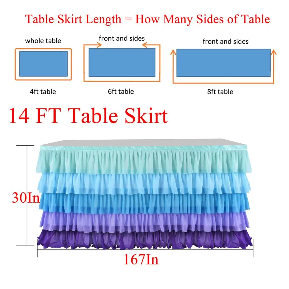 

Tulle Tutu Table Skirt tablecloth 5 Tiers Little Mermaid Tableware Decoration wedding Birthday Baby Shower party decoration