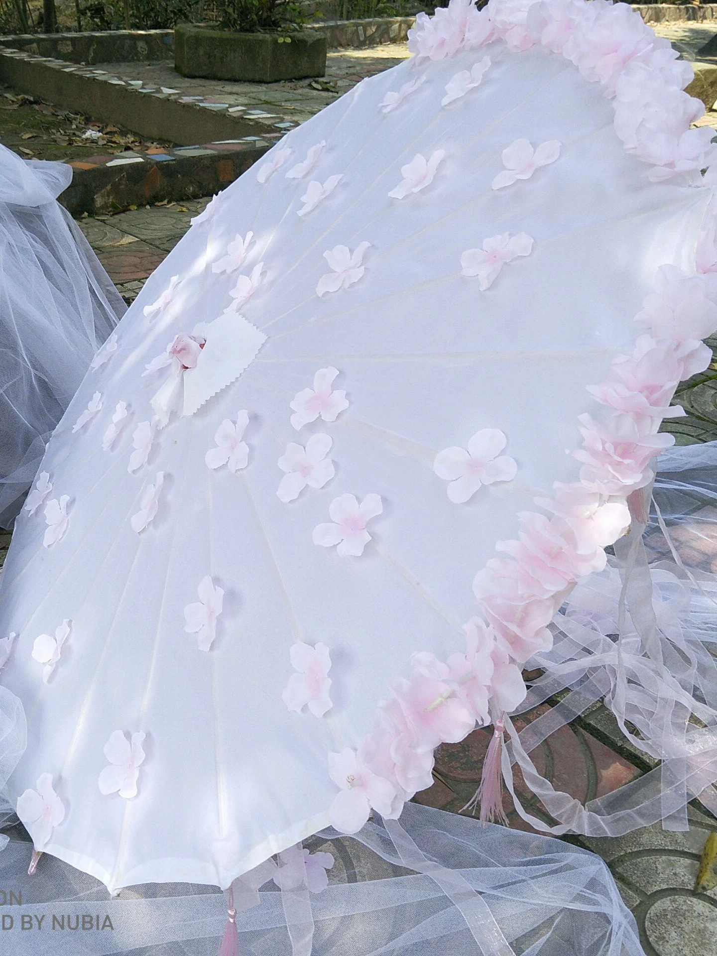 

Cherry Blossom Powder Ancient Costume Hanfu Cos Bead Curtain Ribbon Decoration Shooting Props Umbrella
