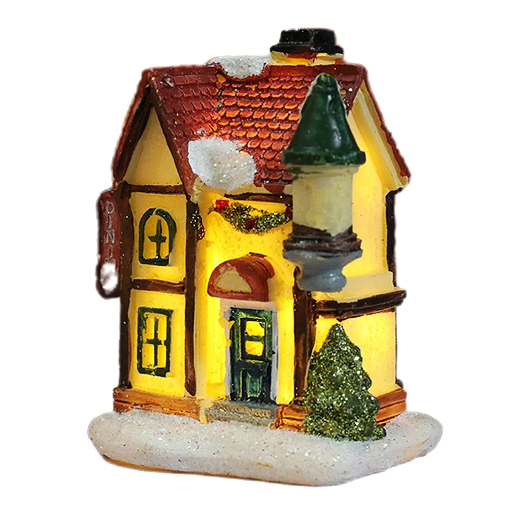 

Lighting up DIY Christmas Doll Figurine Tiny Resin House Village Miniature Model Chrismas LED Lights House Xmas Gift
