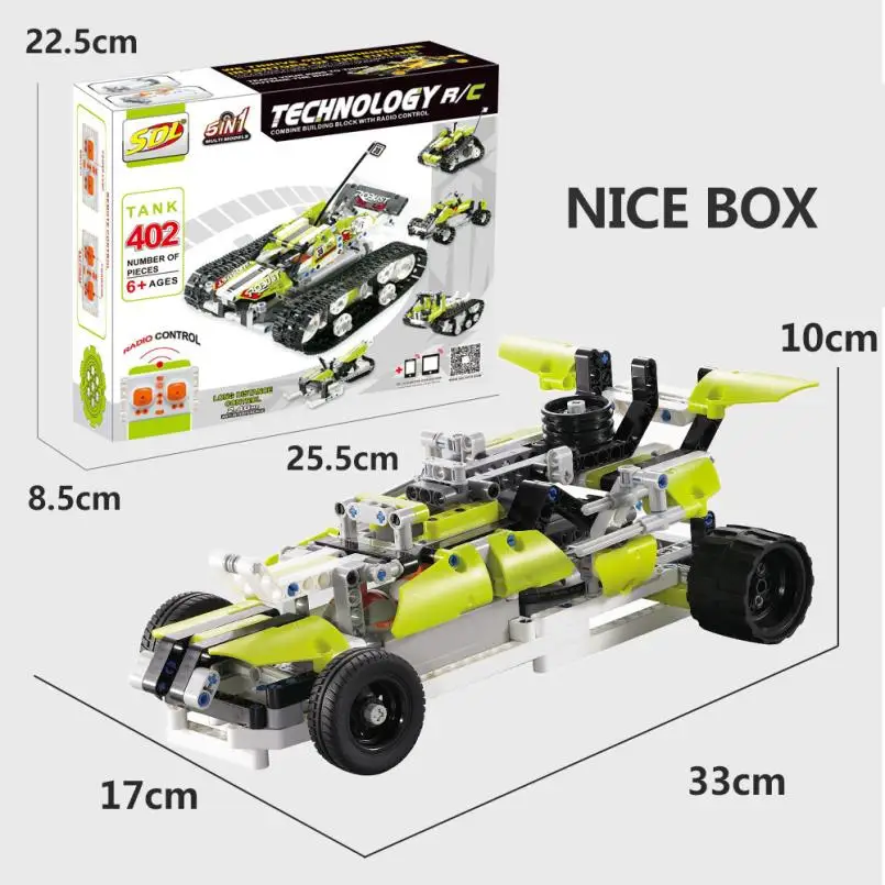 371 шт. DIY Kit R/C 10 в 1 гоночные автомобили Строительные кирпичи Радиоуправление
