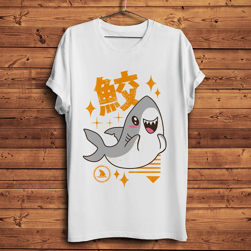 Прикольная японская забавная Мужская футболка Kawaii Style Shark унисекс с коротким