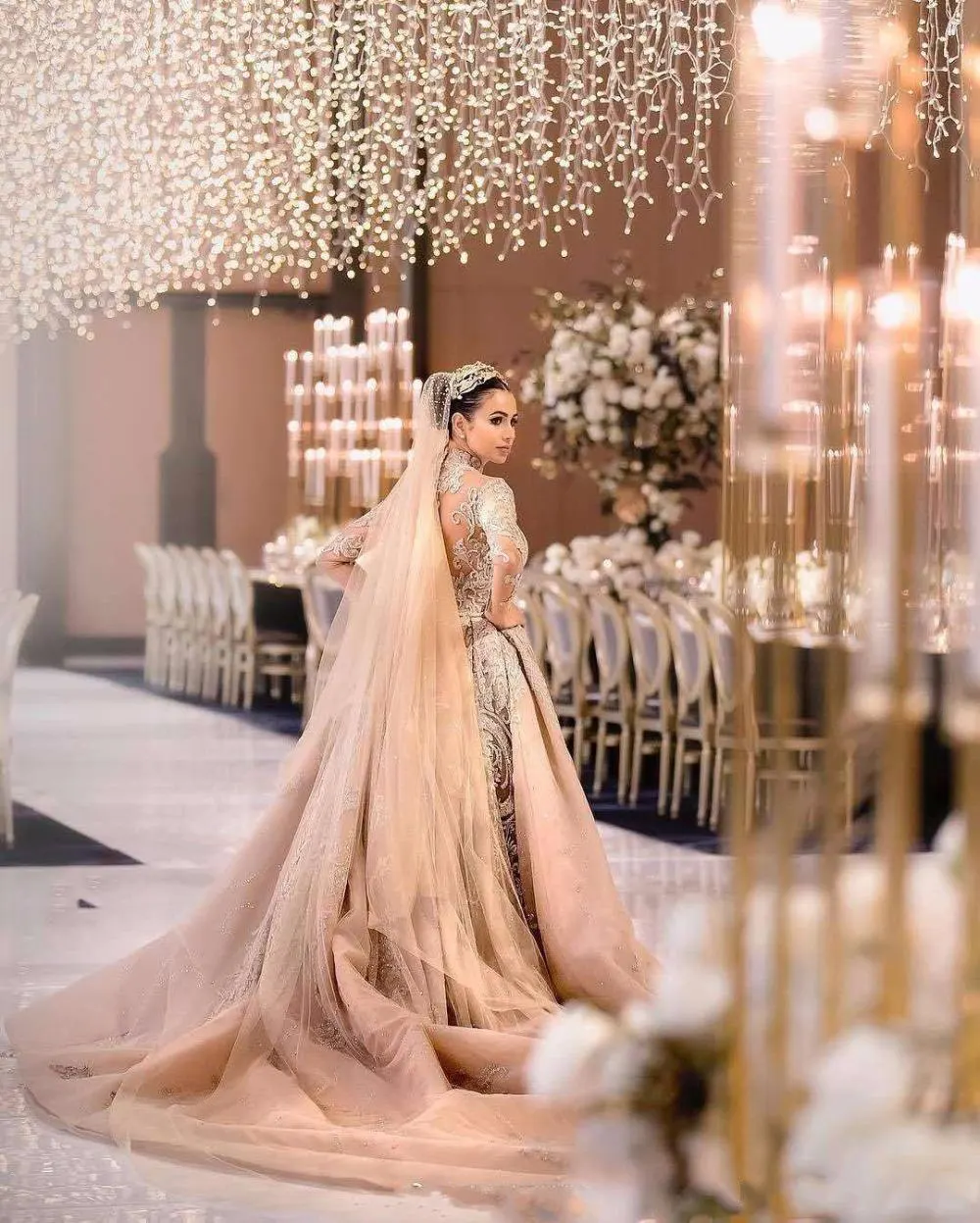 Robe De Mariee роскошное бальное платье с длинными рукавами Свадебные платья с высоким воротом Свадебные платья с юбкой