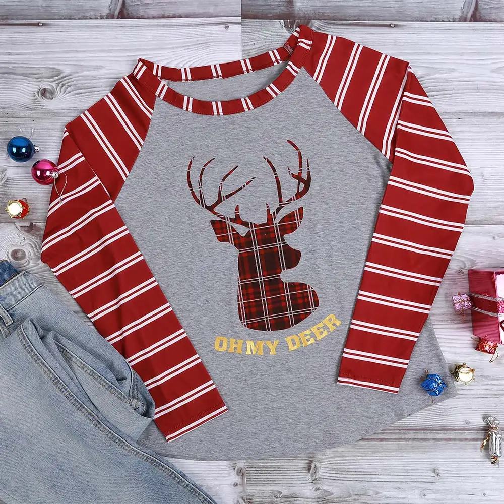 Женская рождественская футболка с длинным рукавом в стиле Харадзюку Осенняя