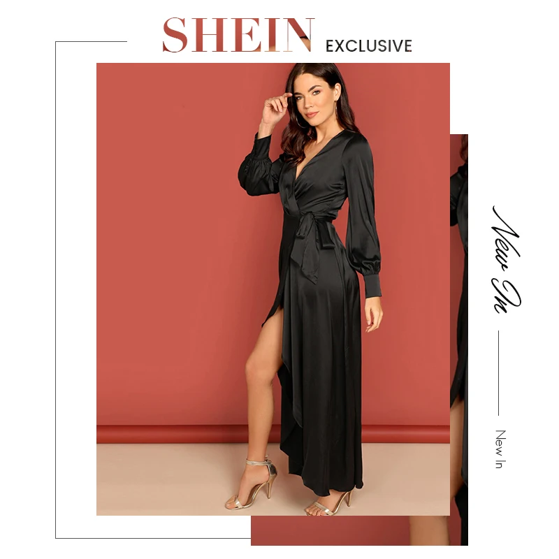 SHEIN Платье С Глубоким Вырезом Летнее Элегантное Длинное Платье С Высокой Талией И V-Образным Вырезом