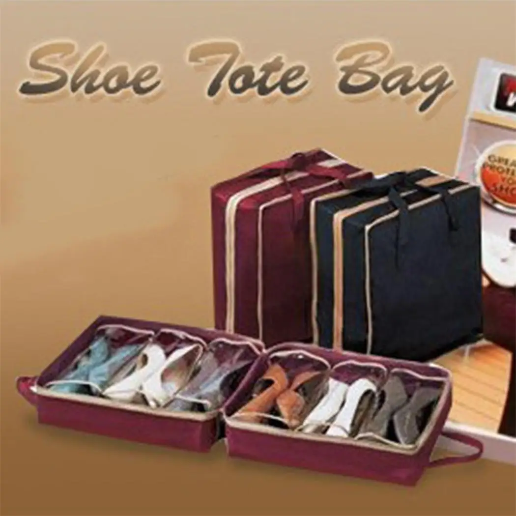 Переносная сумка для хранения обуви дорожная однотонная винно-красная/черная на
