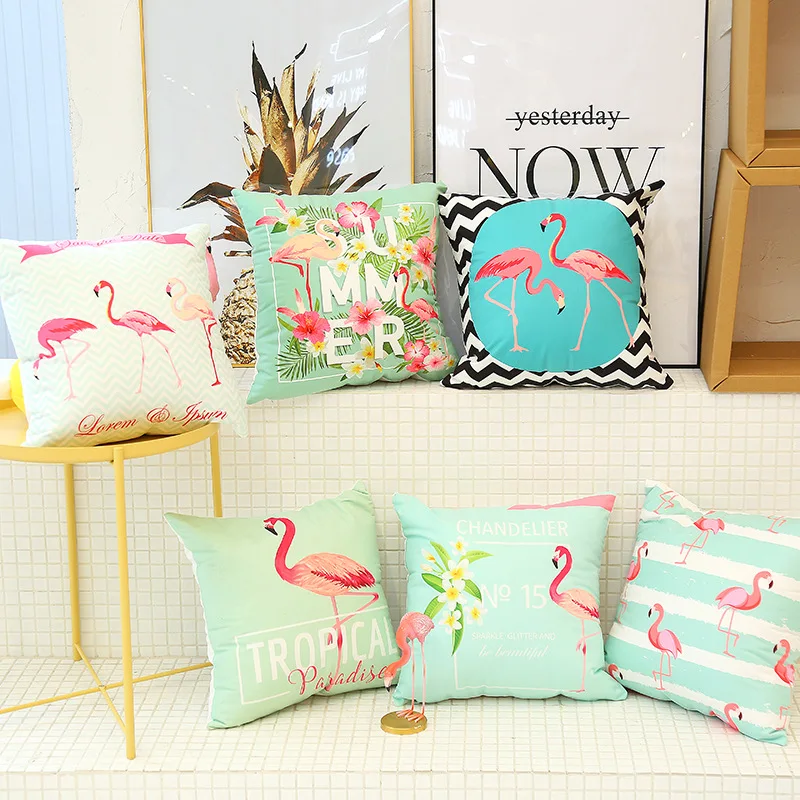 

Small fresh Flamingo American garden Nordic style pillow case car sofa cushion cushion without core
