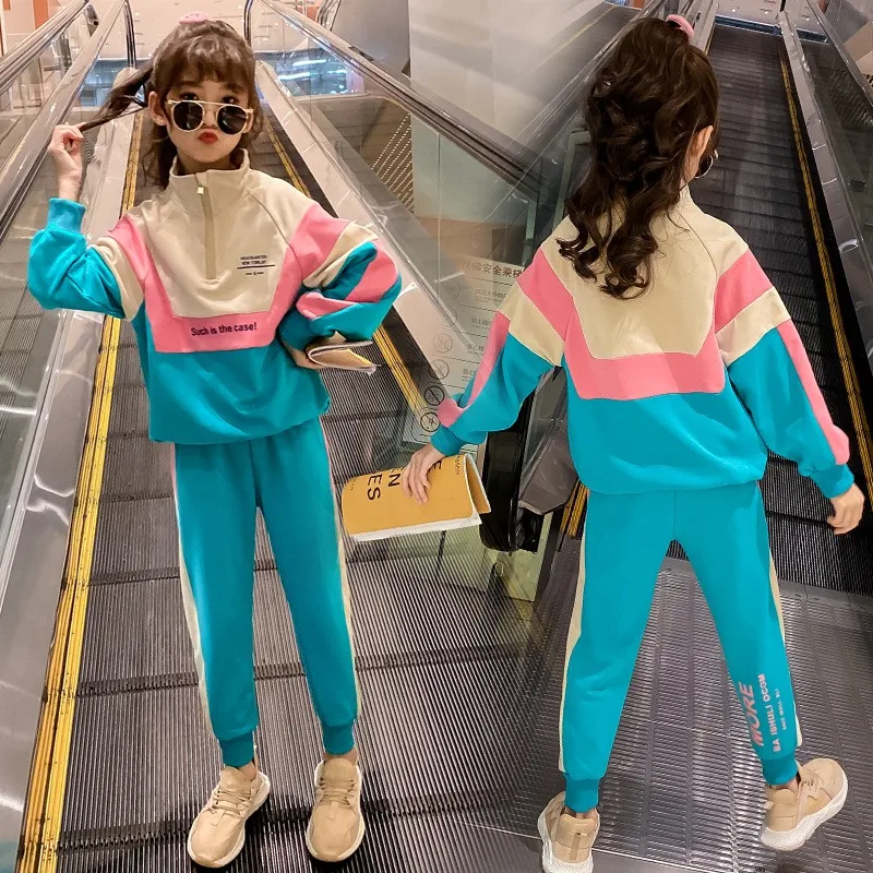 

Комплекты детской одежды, Осенняя детская одежда, свитшот + брюки, 2 шт., повседневные спортивные костюмы для девочек, одежда для подростков 4,...