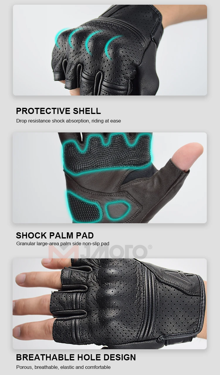 

Summer Motorcycle Gloves Half Finger Mitt Glove Fingerless Retro Leather Scooter Moto Mitten Electric Bike Racing Cycling Guante