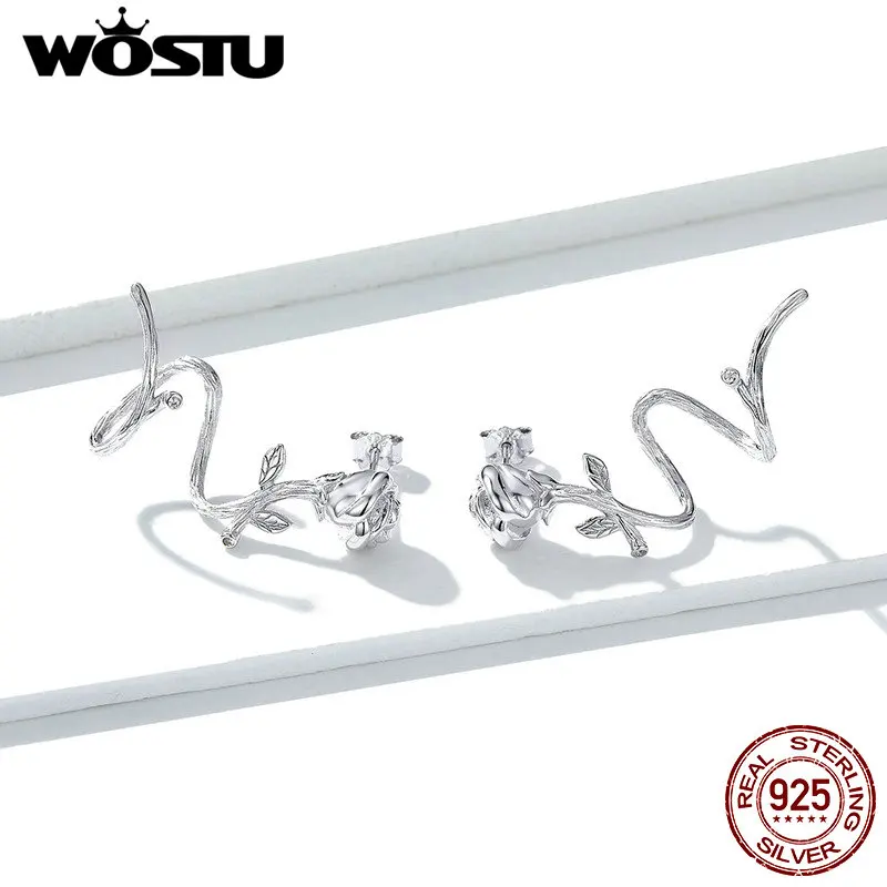 WOSTU S925 благородные серьги гвоздики из стерлингового серебра 925 пробы с фианитами